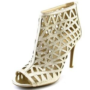 BAR III Abril Leather Open Toe Heels Gold